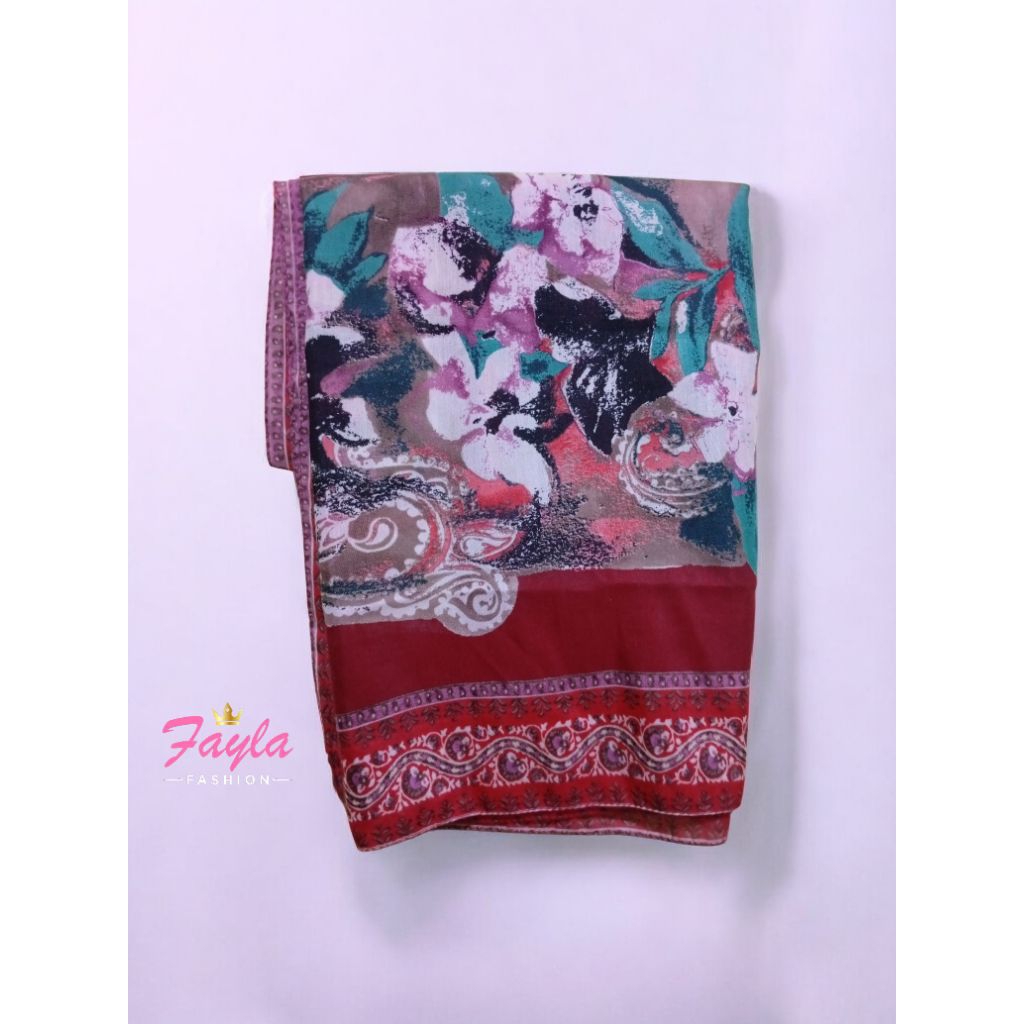 Jilbab Segiempat Warna Merah Motif