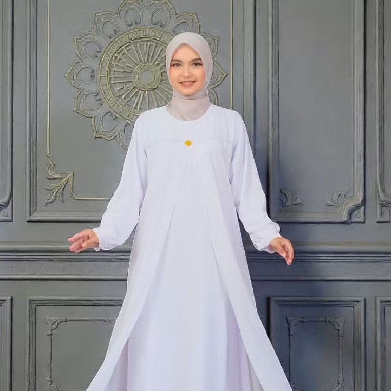 Gamis Polos Putih Bersih Elfiraza | Ceruty Babydoll Premium | Elegan Mewah