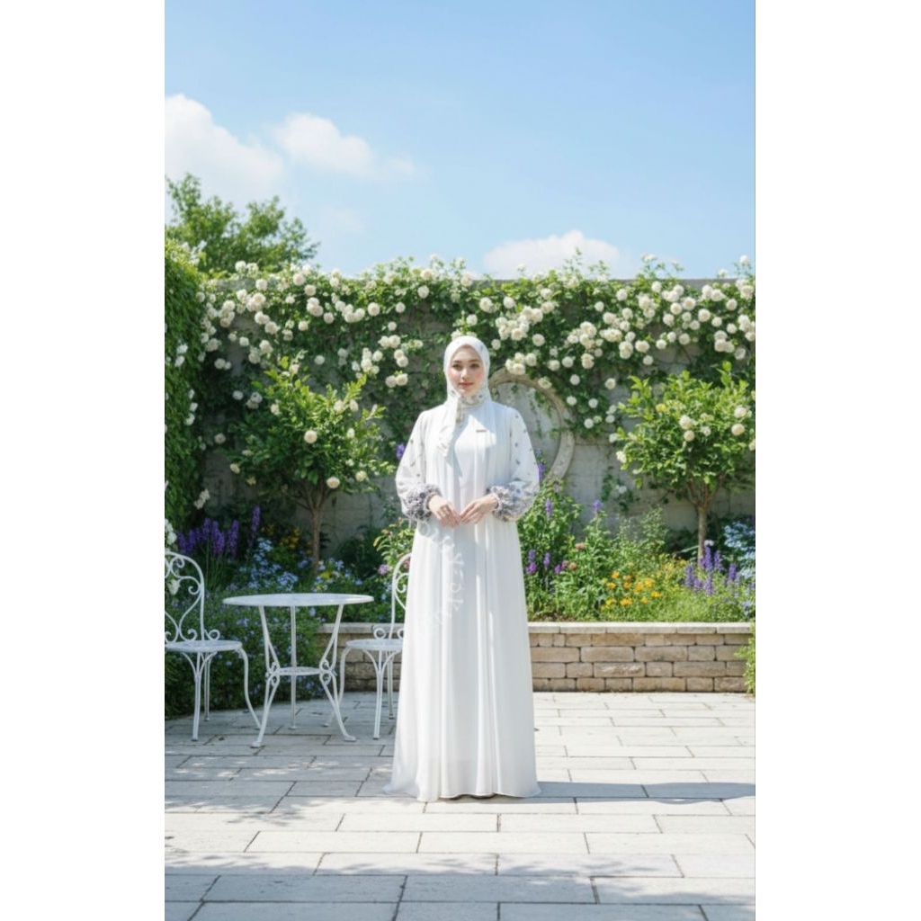 Gamis Putih Mewah Bordir Eksklusif - Dress Muslimah Lebaran & Umroh Premium
