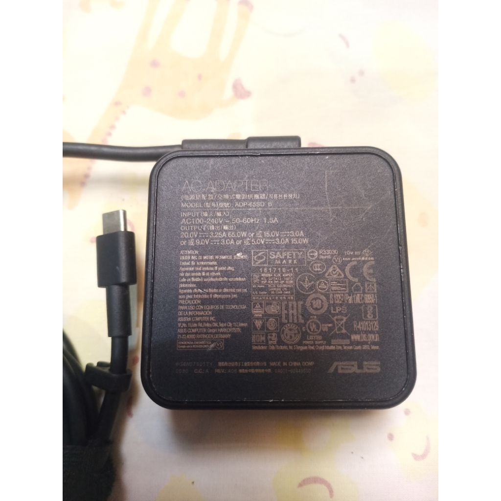 adaptor charger bekas copotan original bawaan Laptop Asus Colokan Usb Tipe C 20V 3.25A 65W