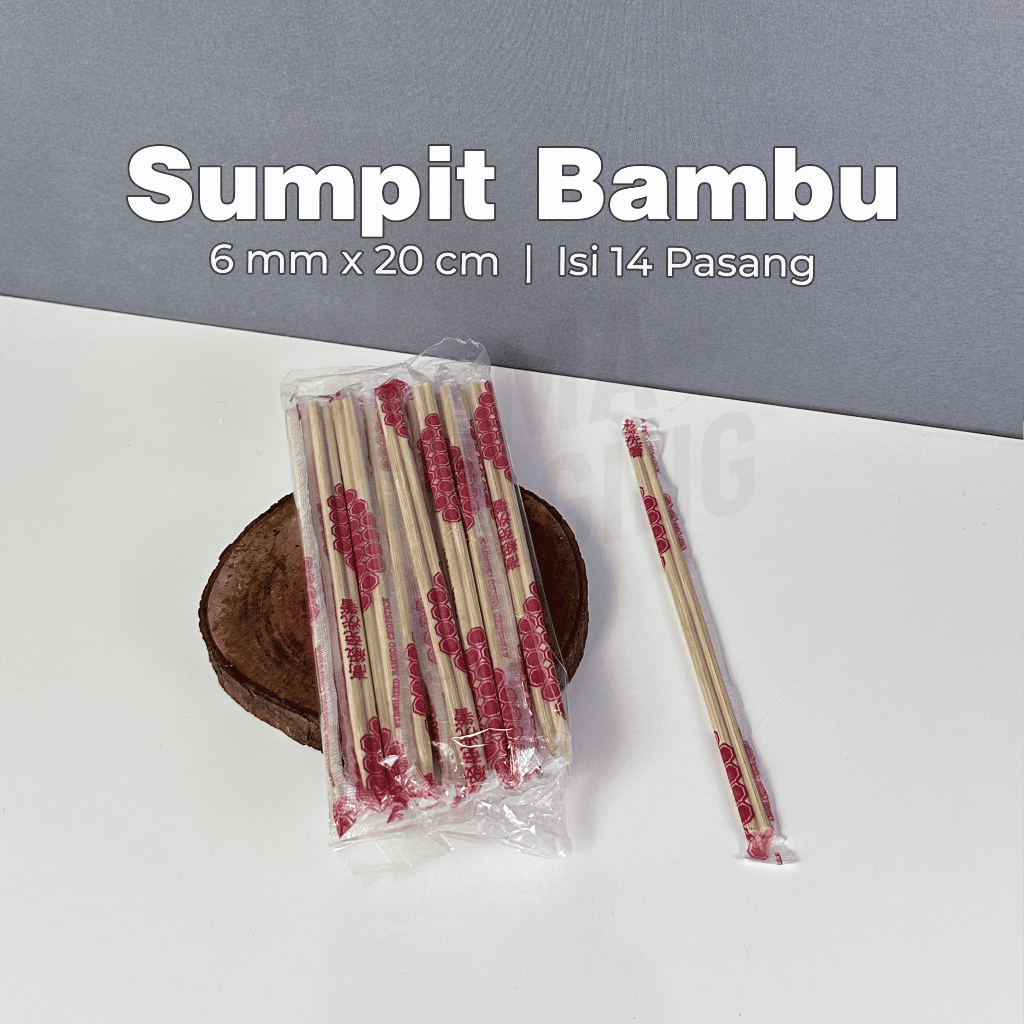 Sumpit Bambu Ukuran 6 mm x 20 cm Isi 14 Pasang / Sumpit Tebal