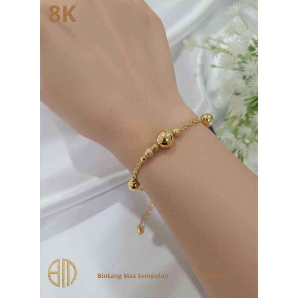 Gelang Rante Bulat Kaca Polos Emas Asli