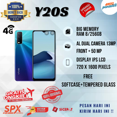 SMARTPHONE VIVO Y20S 4G RAM 8/256GB FULLSET TERBARU GARANSI 1 TAHUN Dual SIM