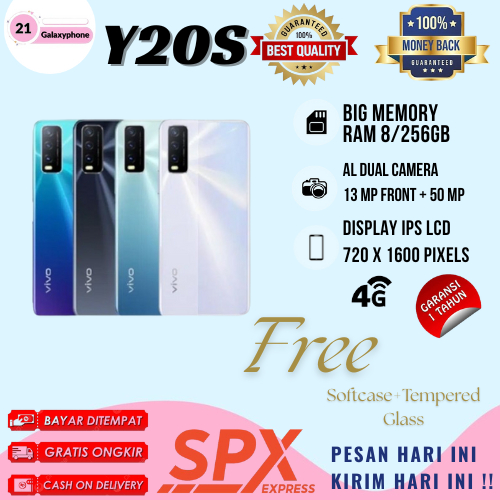 HP VIVO Y20S RAM 8 ROM 256GB Smartphone 4G LET 6.51 Inches Dual SIM Garansi 1 Tahun Fullset