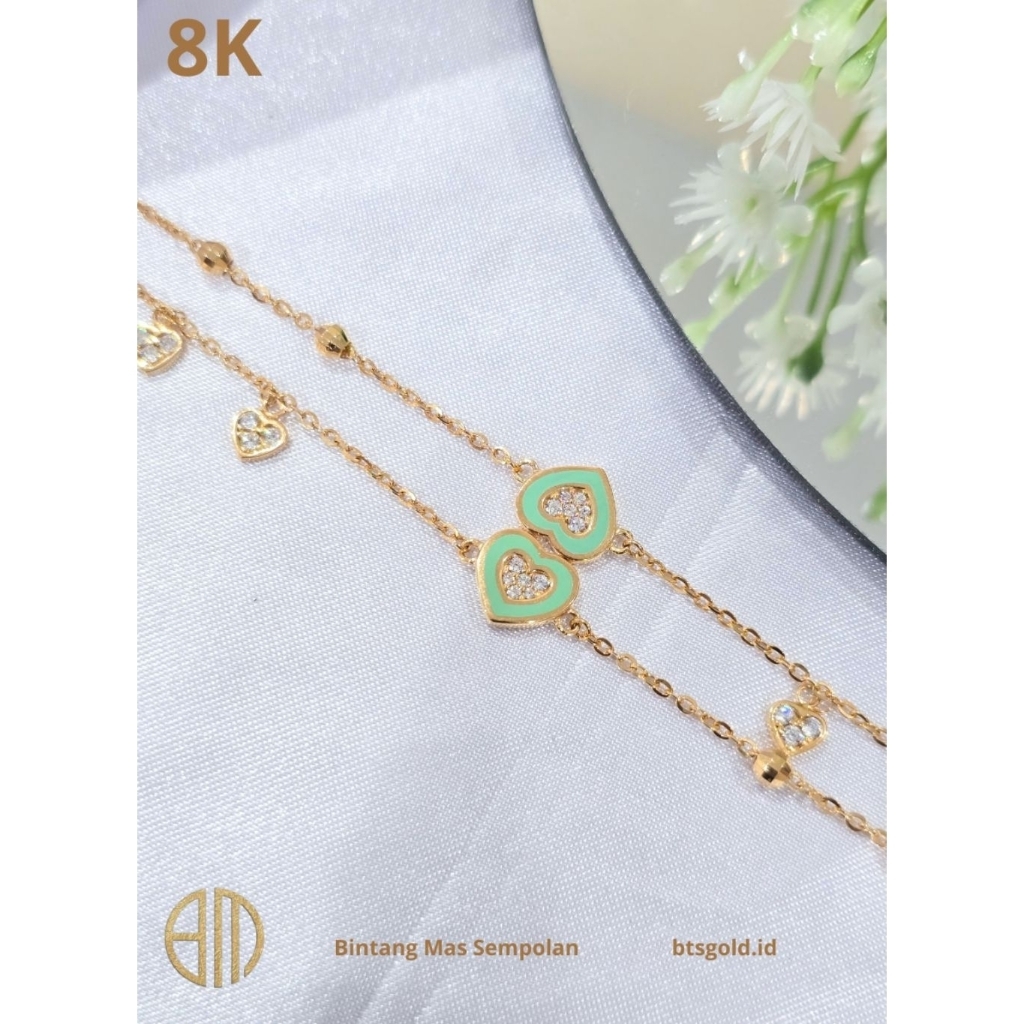 Gelang Rante Kaki Love Charm Permata Emas Asli