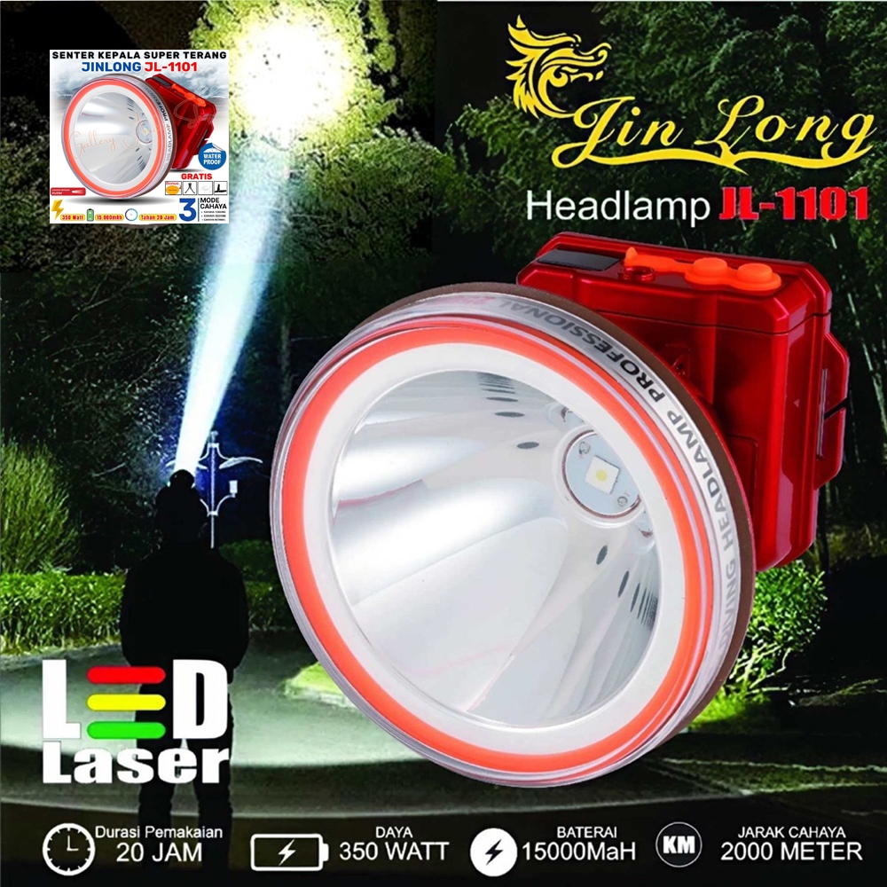 Senter Kepala / Headlamp Jinlong jl-1101 waterproof / Tahan air 350 watt super terang