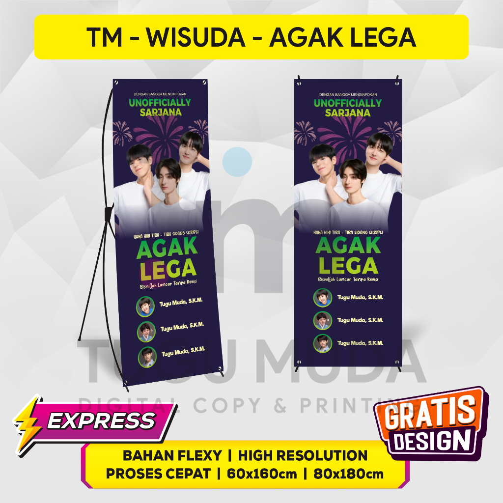 Moms_Syafa Cetak X-Banner Wisuda X Banner Sidang Outdoor Standing Banner Lulus 60X160Cm - Gratis