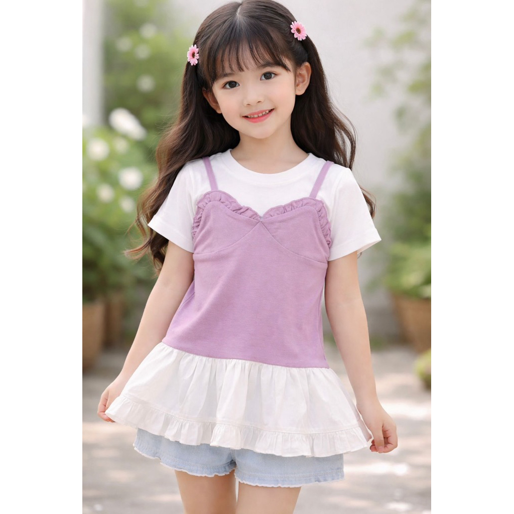 delistudios atasan fashion anak perempuan warna putih lilac