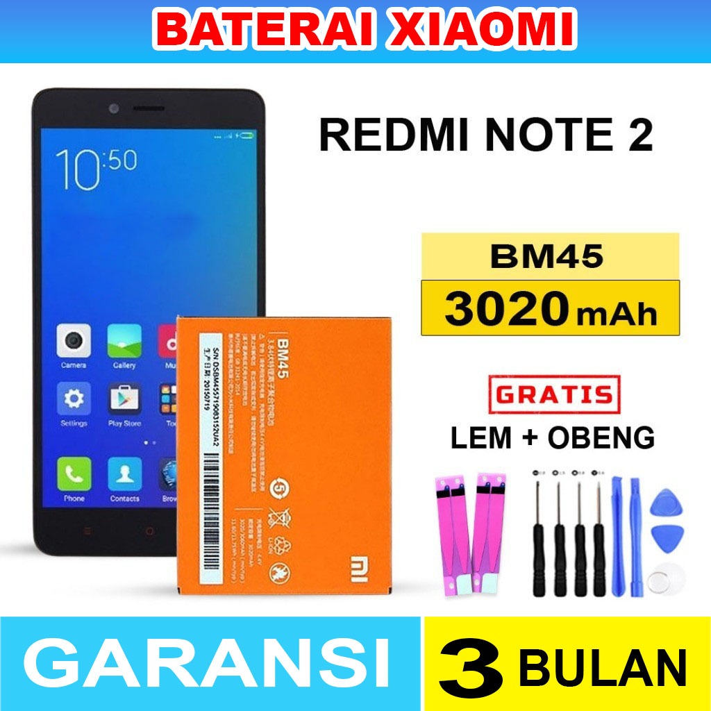 BATERAI BATRAI XIAOMI REDMI NOTE 2 BM45 ((FREE OBENG+LEM))