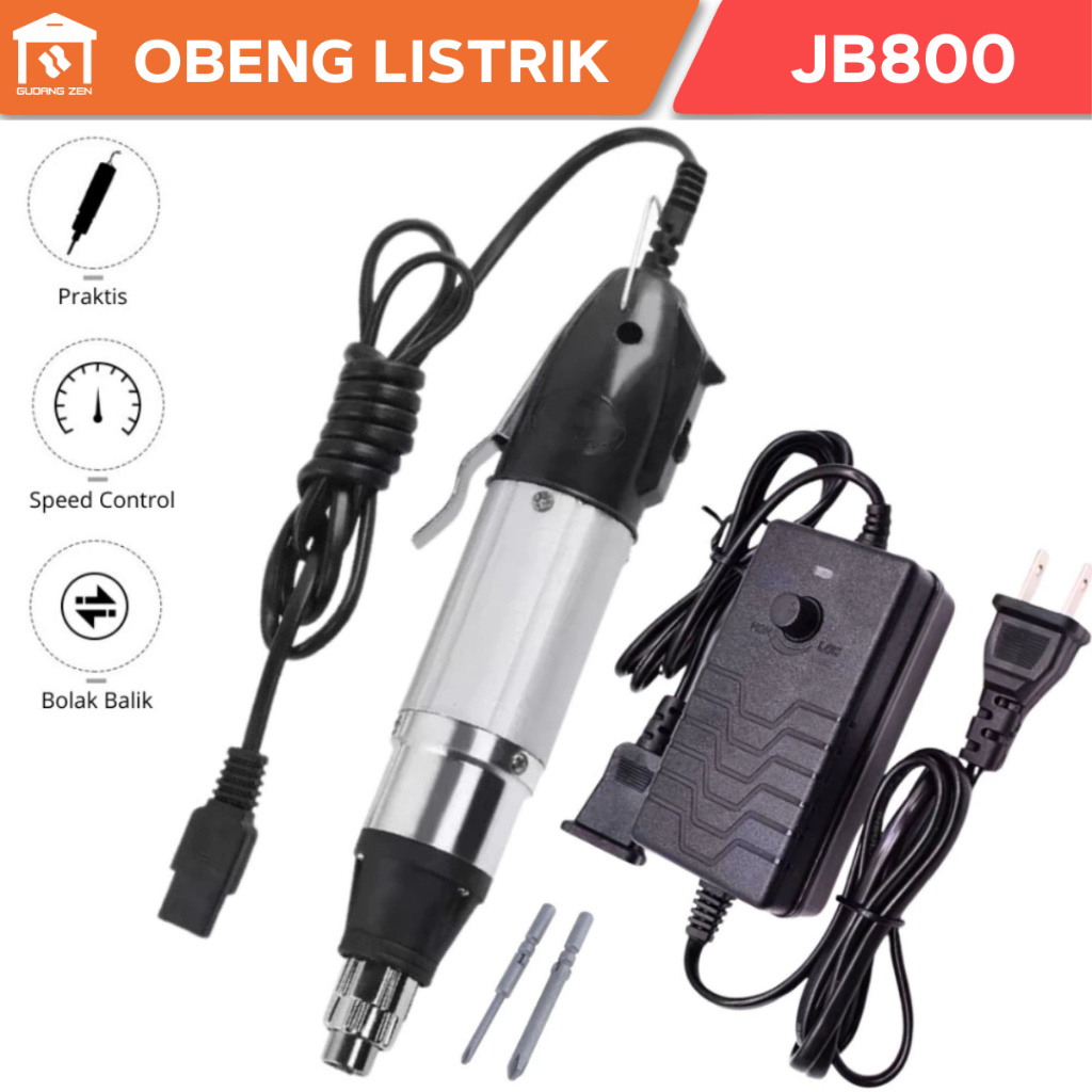 Obeng Listrik Screwdriver Elektrik JB800 Bolak Balik, Ratchet Lengkap mata Obeng Plus