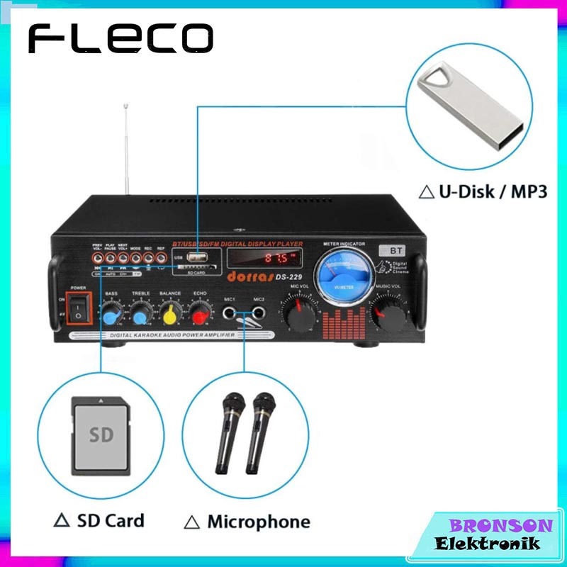 DORRAS DS-299 Power Amplifier Bluetooth Karaoke Stereo - MP3 Player Ampli Bluetooth FM - Radio - TF 