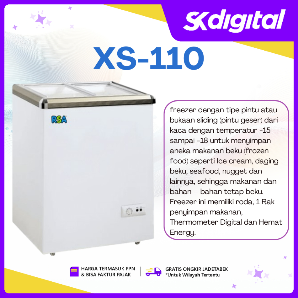 Chest Freezer RSA XS-110 Sliding Flat Glass Freezer 100 Liter