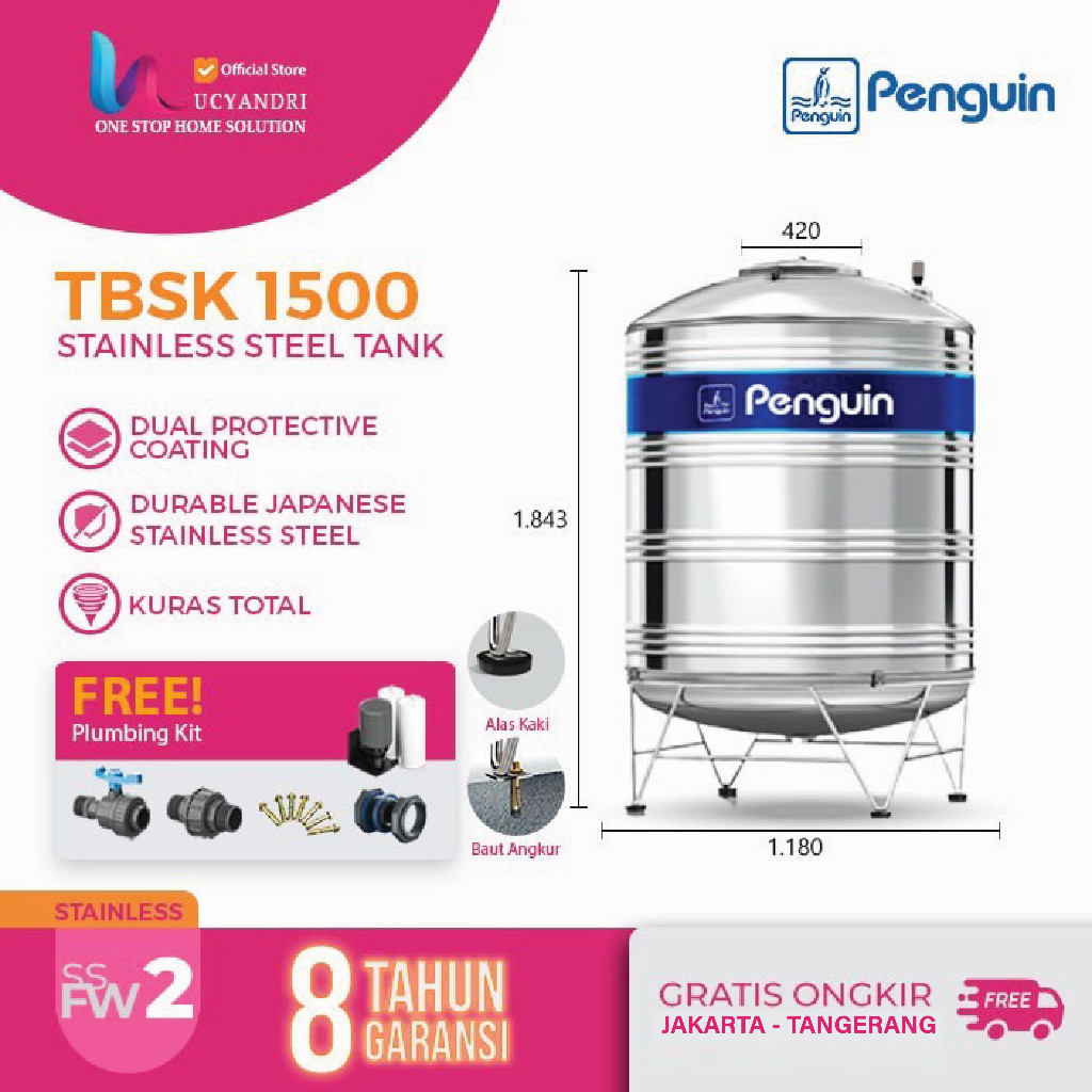 NEW Tangki Air Toren Air Tandon Air Tangki Air Penguin Stainless Steel TBSK 1500