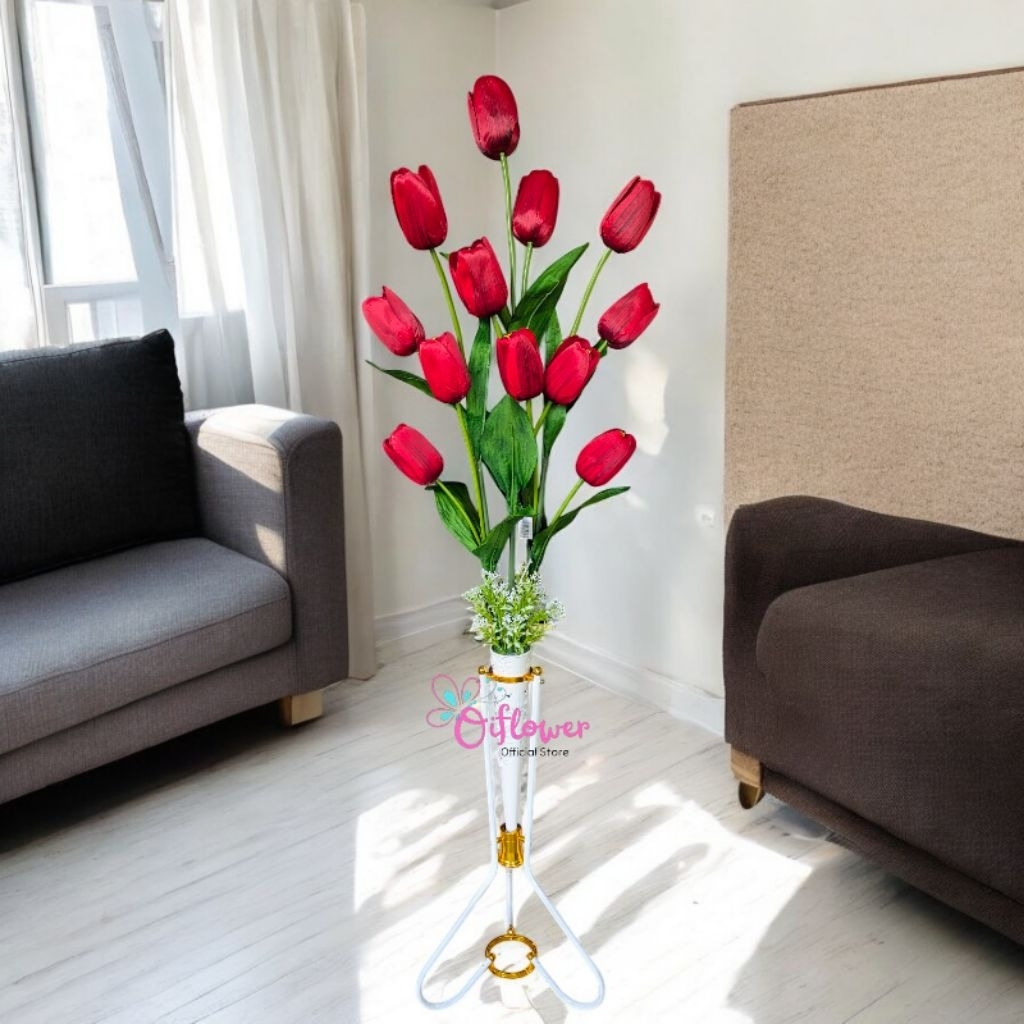 Bunga Hias Tulip Jumbo Satu Set Lengkap Dengan Vas Hiasan Dekorasi Sudut Ruangan