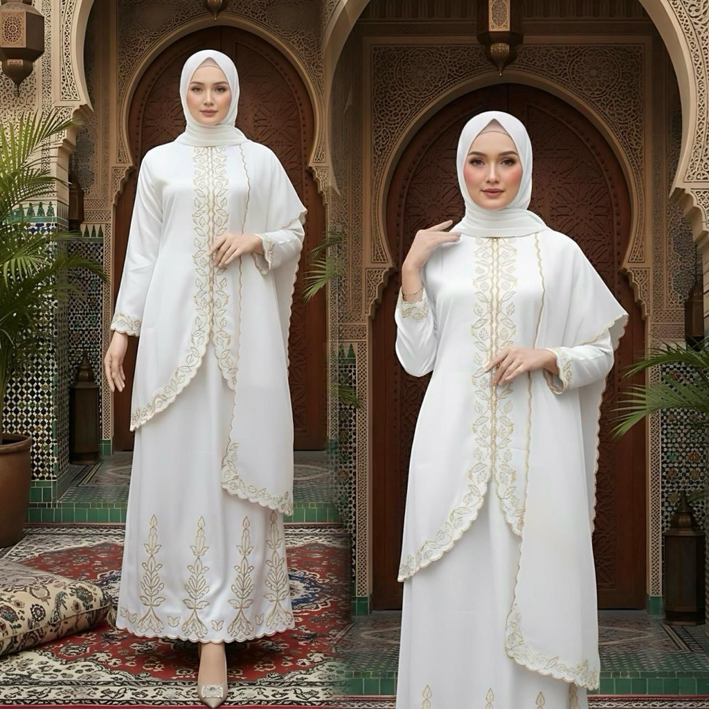 Setelan baju kurung melayu selendang bordir original wanita