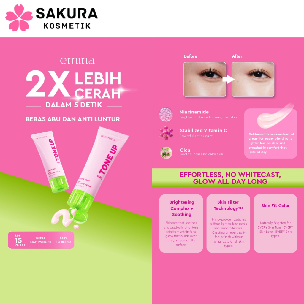 [NEW PACK] EMINA BRIGHT STUFF TONE UP GEL PELEMBAB WAJAH MOISTURIZER TONE UP - 20ML