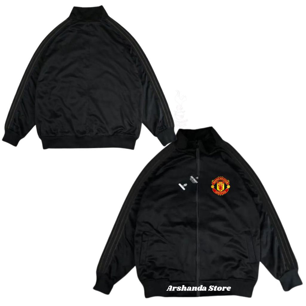 Tracktop Jaket Unisex Black Stripe Hitam List Outdoor Jacket Olahraga Club Bola Top Dunia Manchester