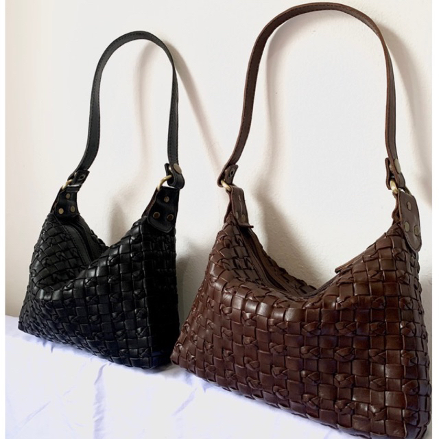 Tas Kepang & Anyam Kulit Asli | BEVERLY Genuine Leather Braided & Woven Slingbag Shoulder Bag Kulas