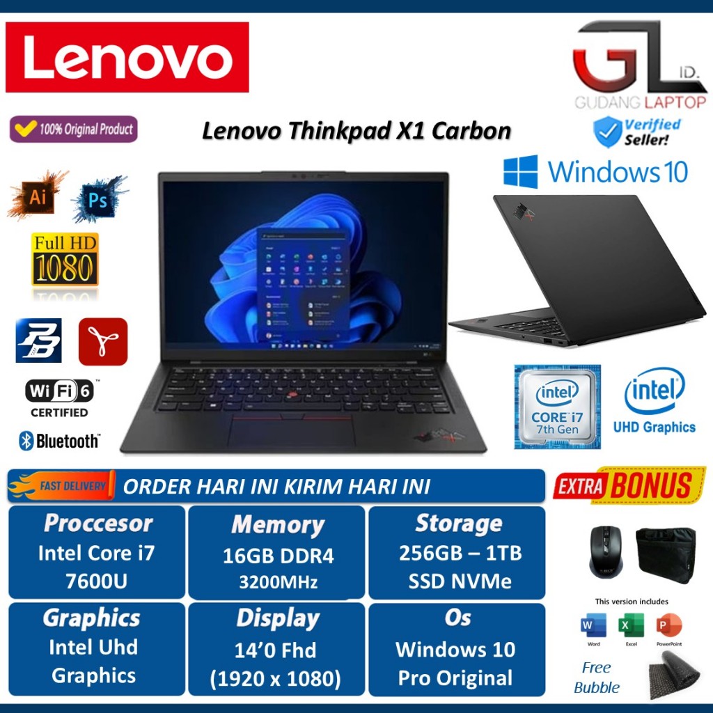 Laptop Lenovo Thinkpad X1 Carbon Gen 7th Intel i7 7600U Ram 16GB 1TB Ssd 14.0 Fhd Windows 10 Pro