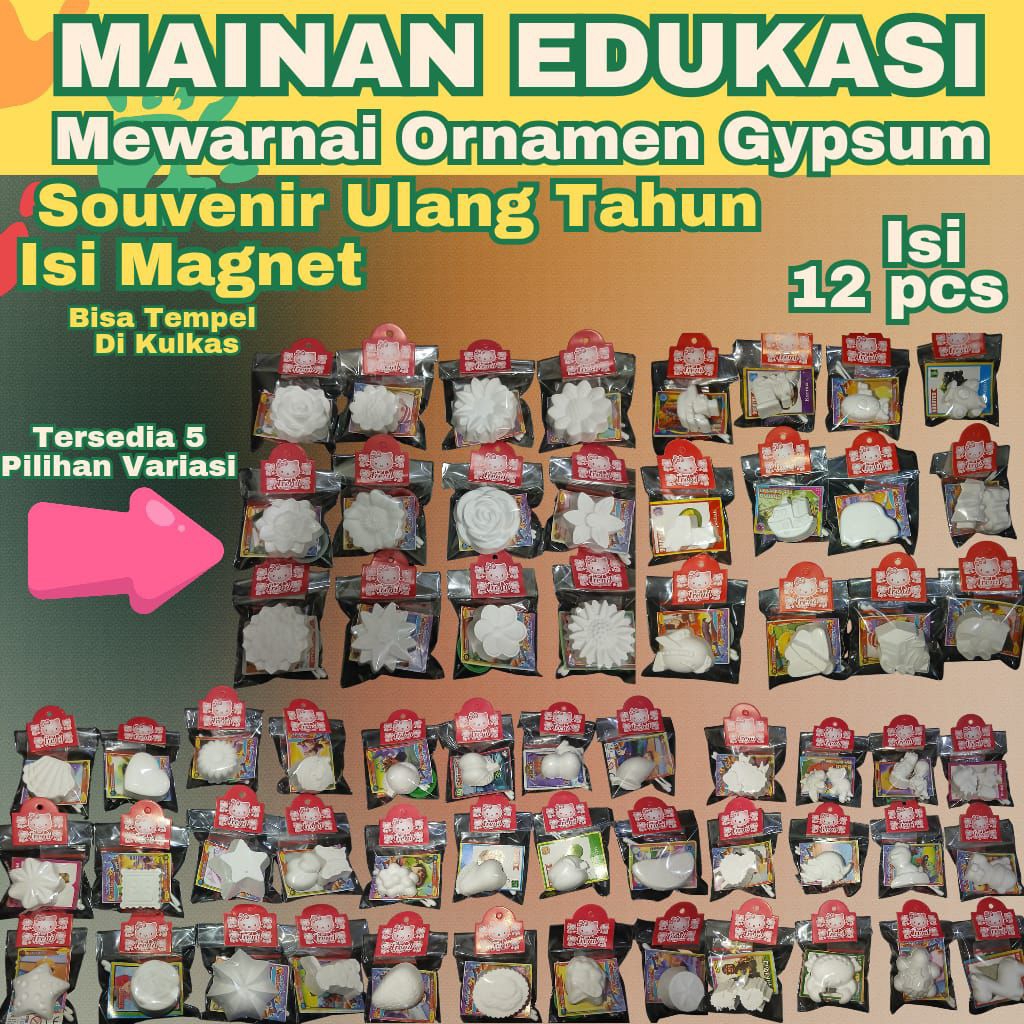 Mainan Edukasi patung gypsum mewarnai paket souvenir bisa tempel di kulkas