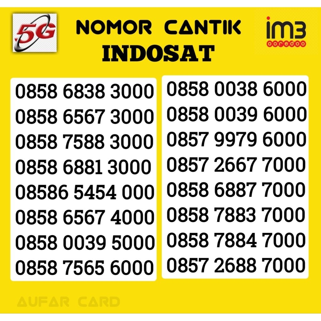 Nomor Cantik Im3 ooredoo Triple 000 Super Rapi Tripel 000 1000 3000 5000 8000 9000