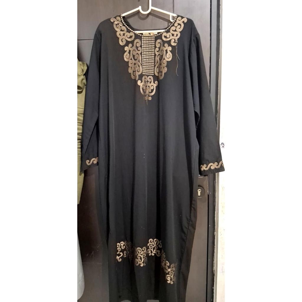 Preloved Gamis Abaya Arab asli Hitam Jetblack Motif
