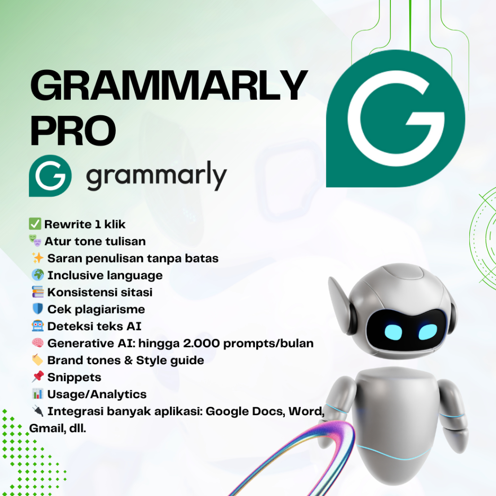 Grammarly Pro Premium 1 Bulan | Ai Writing, Rewrite, Plagiarism Check, Tone | Sharing