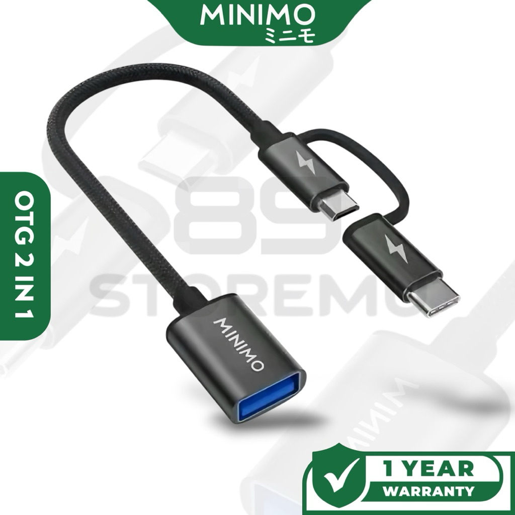 MINIMO Kabel USB OTG 2in1 Type C & Micro USB untuk Smartphone Android Berbahan Braided Nylon & Alumi