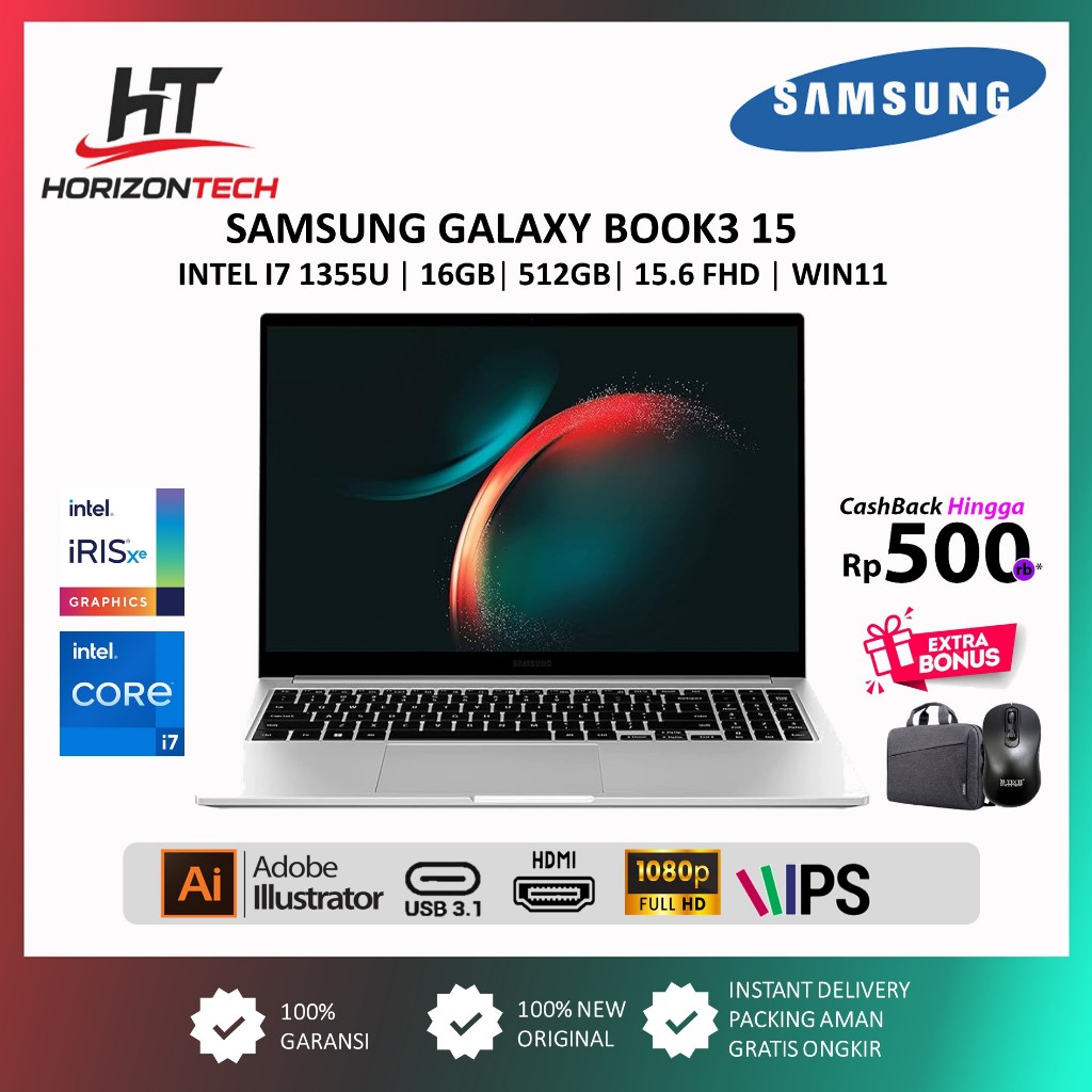 Samsung Laptop Galaxy Book 3 Intel Core i7-1355U 16GB 512GB 15.6 FHD Windows 11