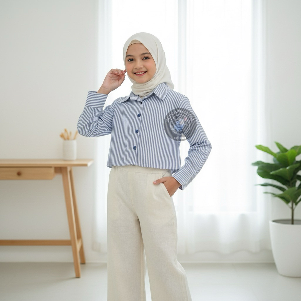 Donarmeg.id Kemeja Atasan Crop Top Anak POLOS Bahan Katun Salur Baju Atasan Anak Perempuan Fashion O