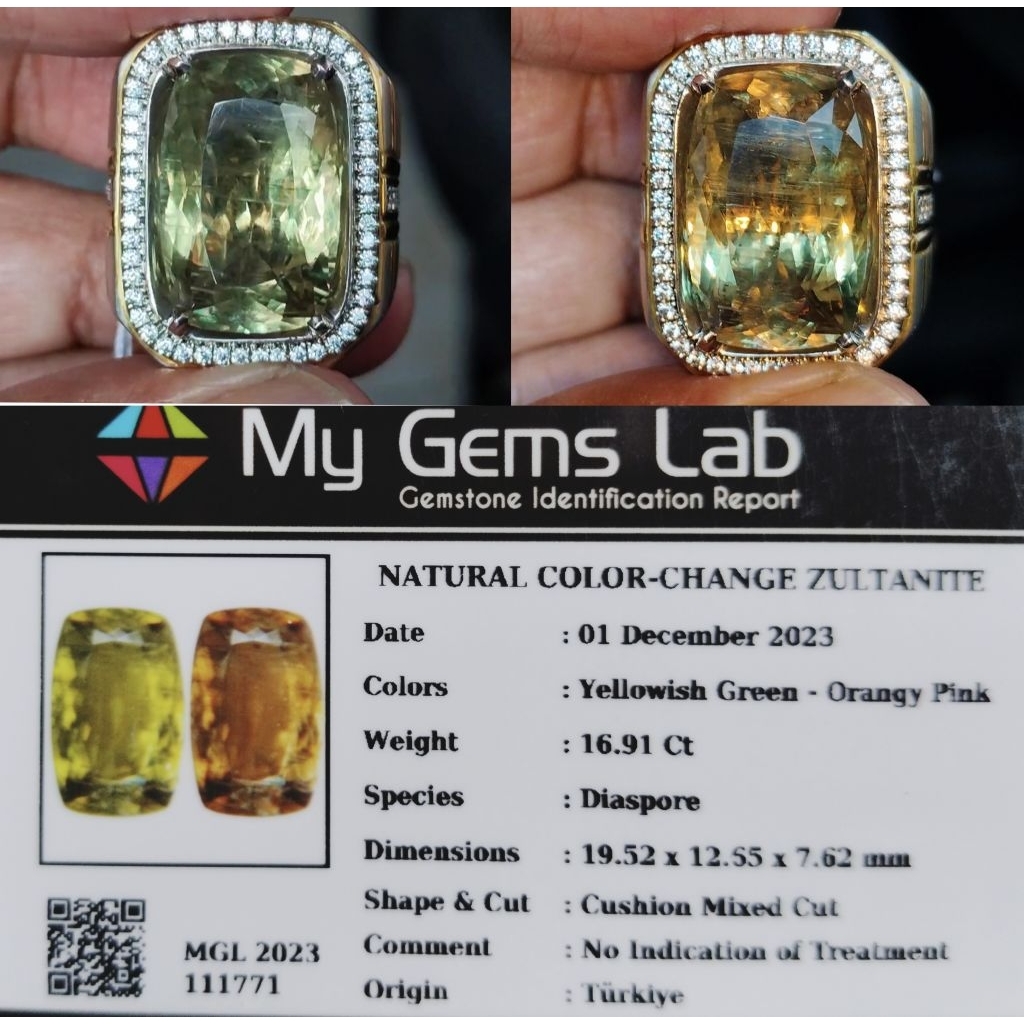 Batu cincin 16.91ct natural color change zultanite turkey