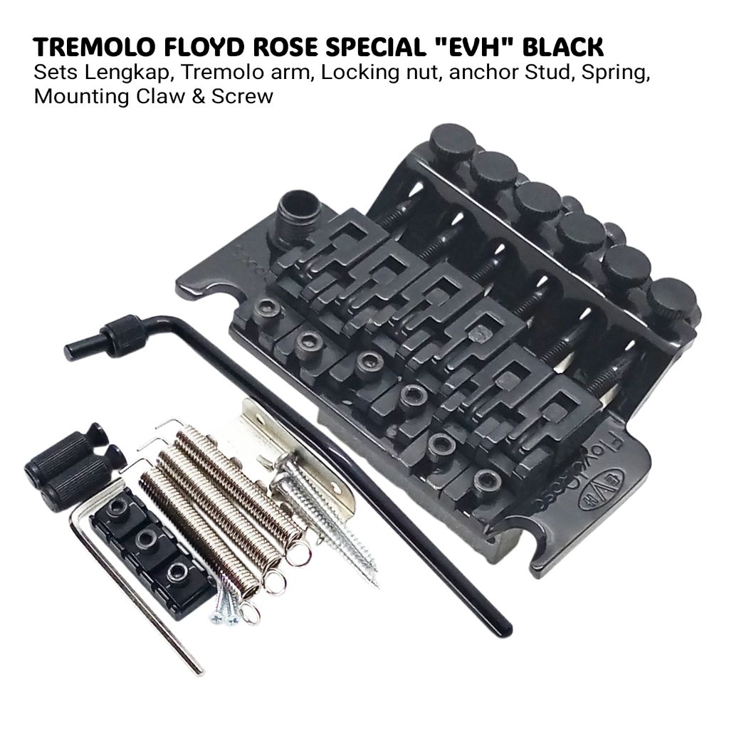 Tremolo Gitar Floyd Rose Special "EVH" Eddie Van Halen 6str Set Lengkap Black
