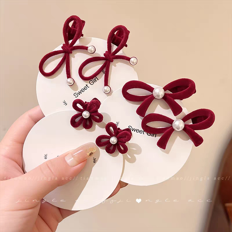 JV Jepit Rambut Pita Kecil / Bunga Flower / Cherry Ceri Hair Clip Bahan Velvet Beludru / Jepit Poni 