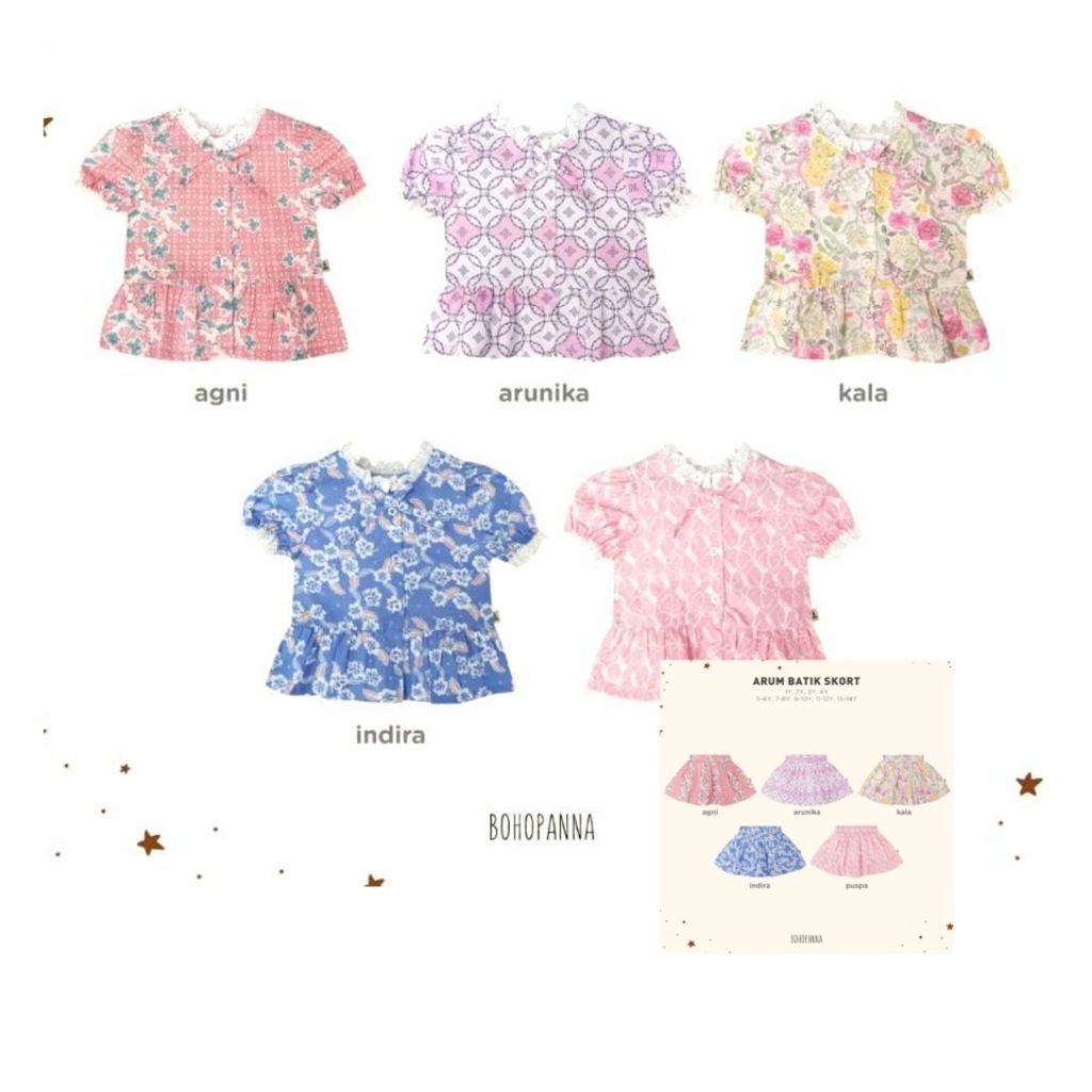 Bohopanna Arum Batik Top - Atasan Batik Anak Perempuan/Bohopanna Arum batik Skort - Rok Batik Anak -