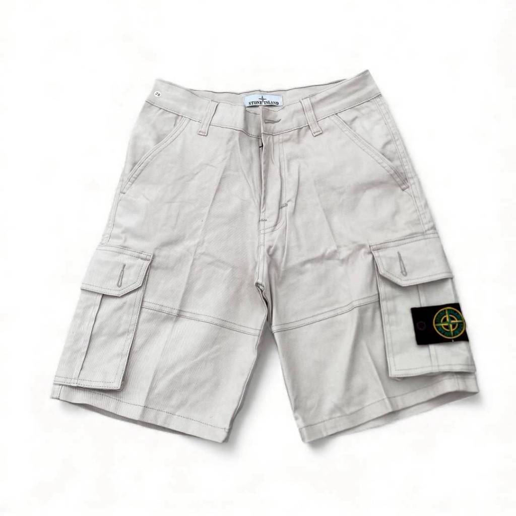 CELANA PENDEK SHORT CARGO TWILL SI CASUAL STONE ISLAND PATCH POCKET PUTIH GADING