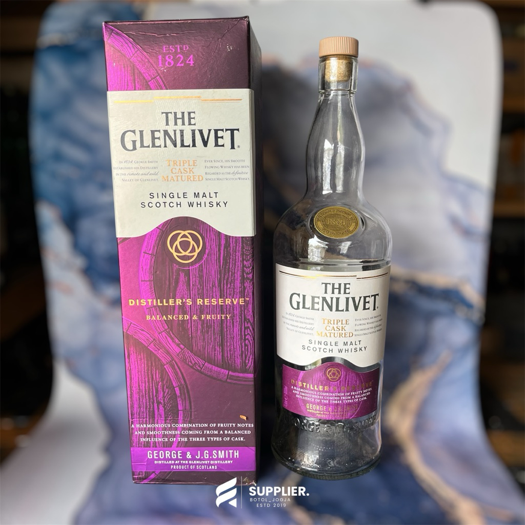 botol bekas minuman keras Glenlivet triple cask mature botol unik botol antk botol langka