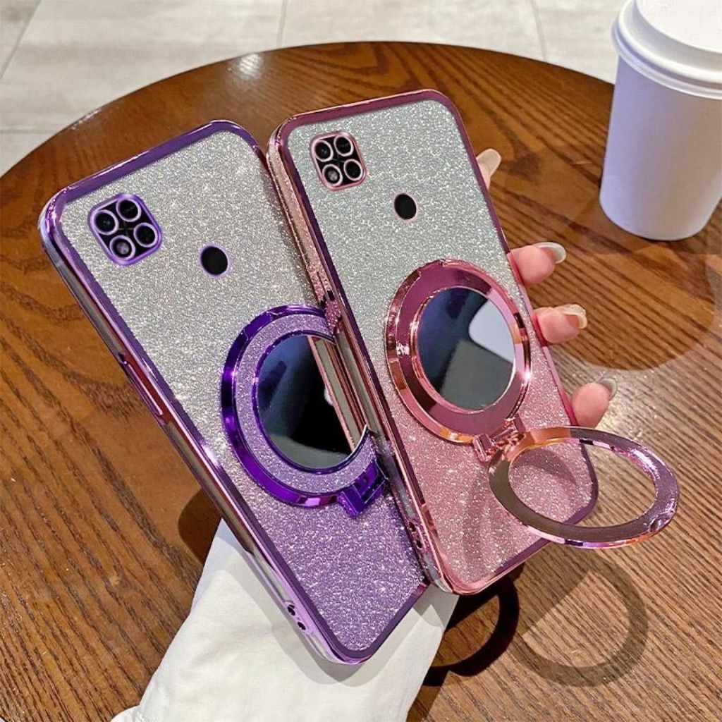 Casing XIAOMI REDMI 9C Softcase Magsafe Mirror Ring Standing Glitter Mewah