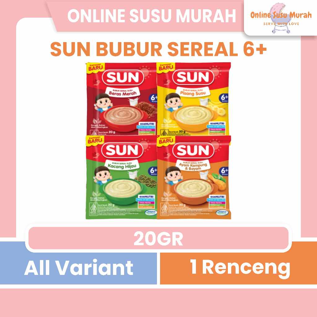 SUN BUBUR SEREAL BAYI MPASI 6+ 20GR TINGGI PROTEIN DAN KALSIUM 1 RENCENG 8 SACHET 20 GR PRLA