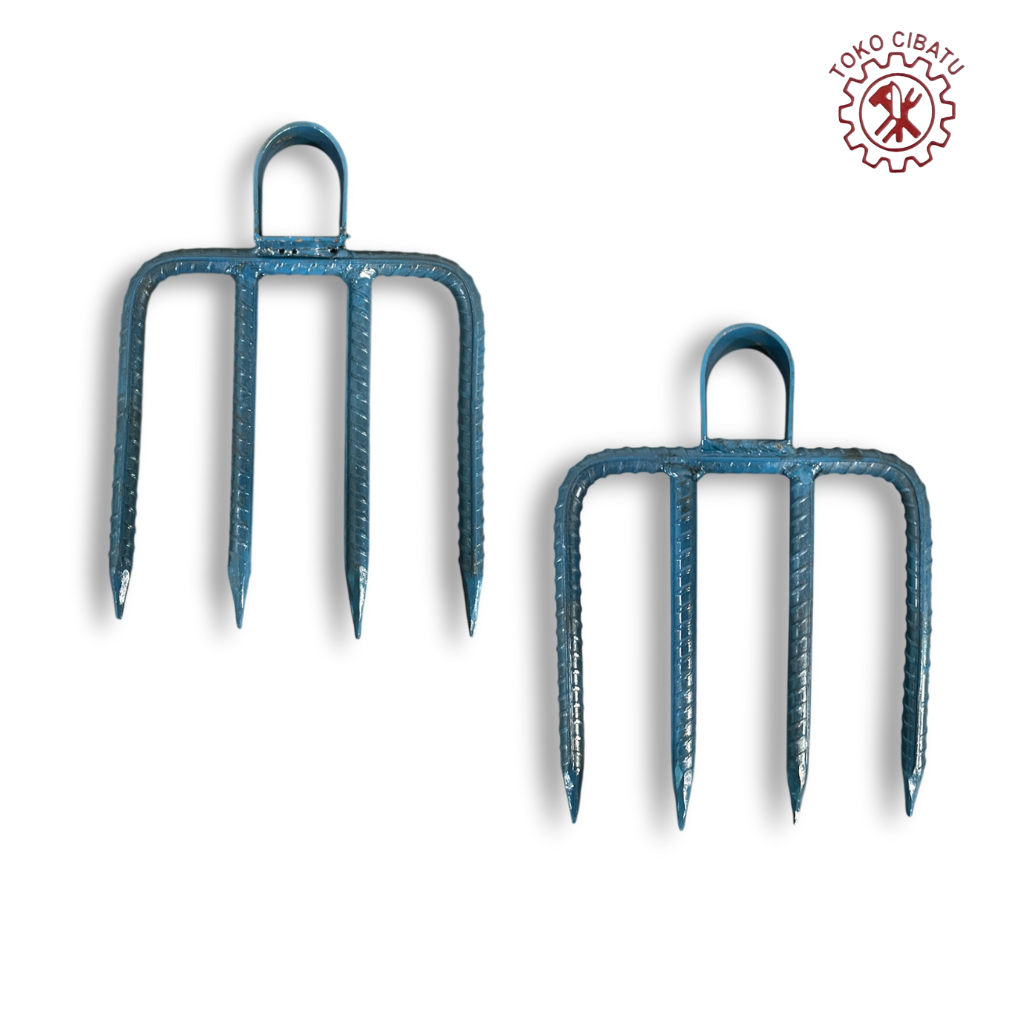 Garukan Sampah/ Garpu Sampah Gacok Biru Besi Ulir 12mm