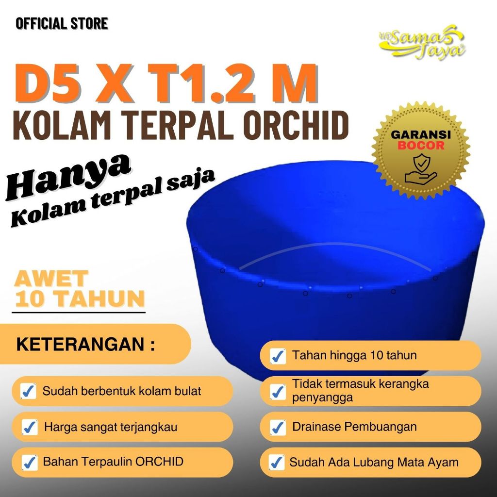 Kolam D5 x T1,2m Kolam Ikan Bundar Bahan Terpal Semi Karet ORCHID