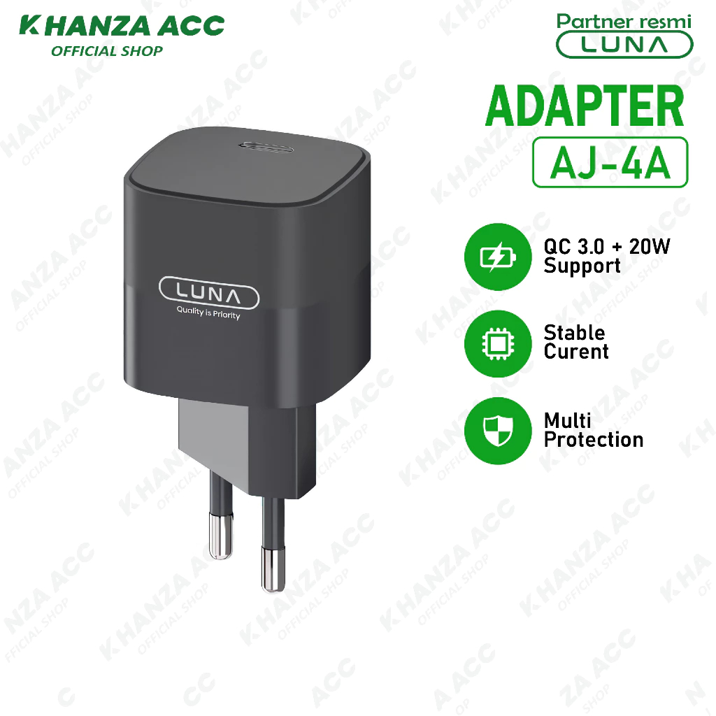 LUNA ADAPTOR Charger Fast Charging  30W QC 3.0 Suport Port Type C