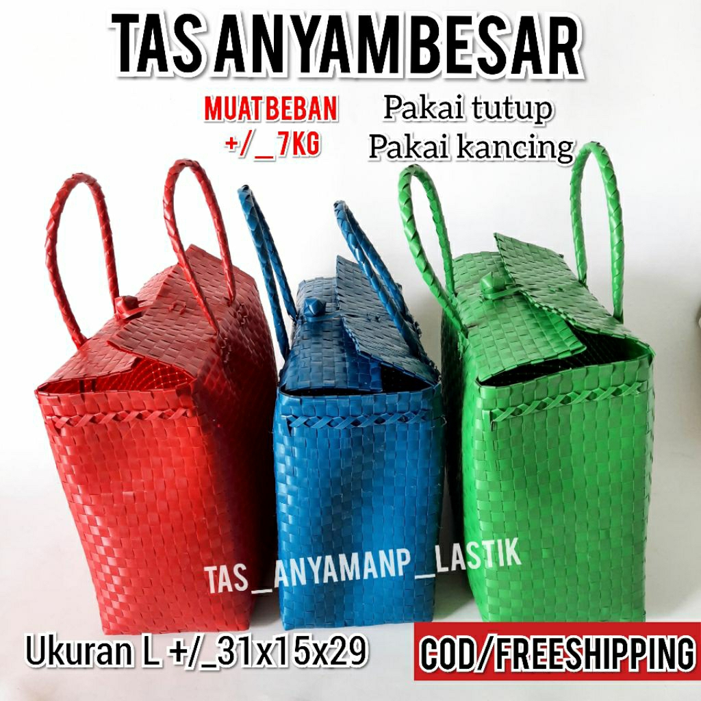 Tas Anyaman Souvenir Belanja Custom Anyam Plastik Tas Hajatan Parcel Lebaran Pakai Tutup dan Kancing