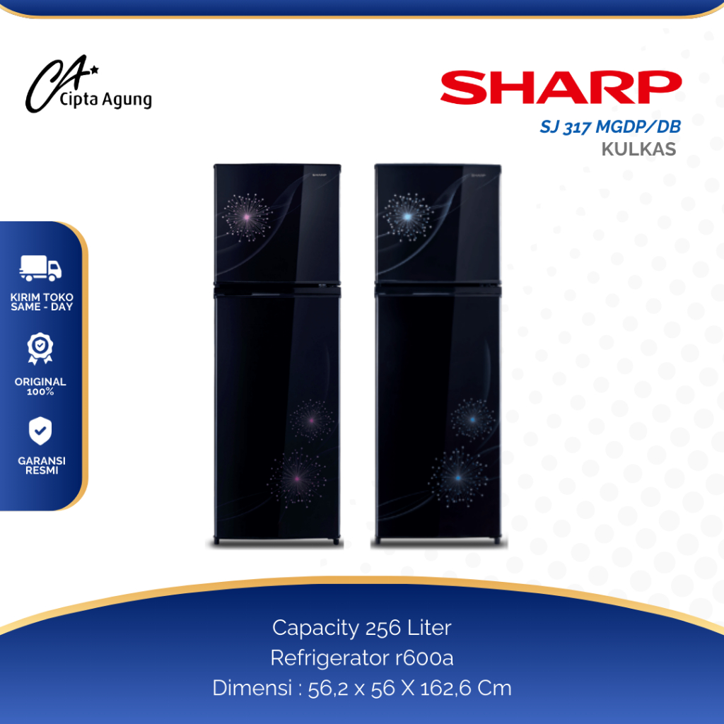 SHARP SHINE DANDELION KULKAS LEMARI ES 2 PINTU 256L 256 LITER SHARP SJ-317MG-DB SJ-317MGDB SJ317MGDB