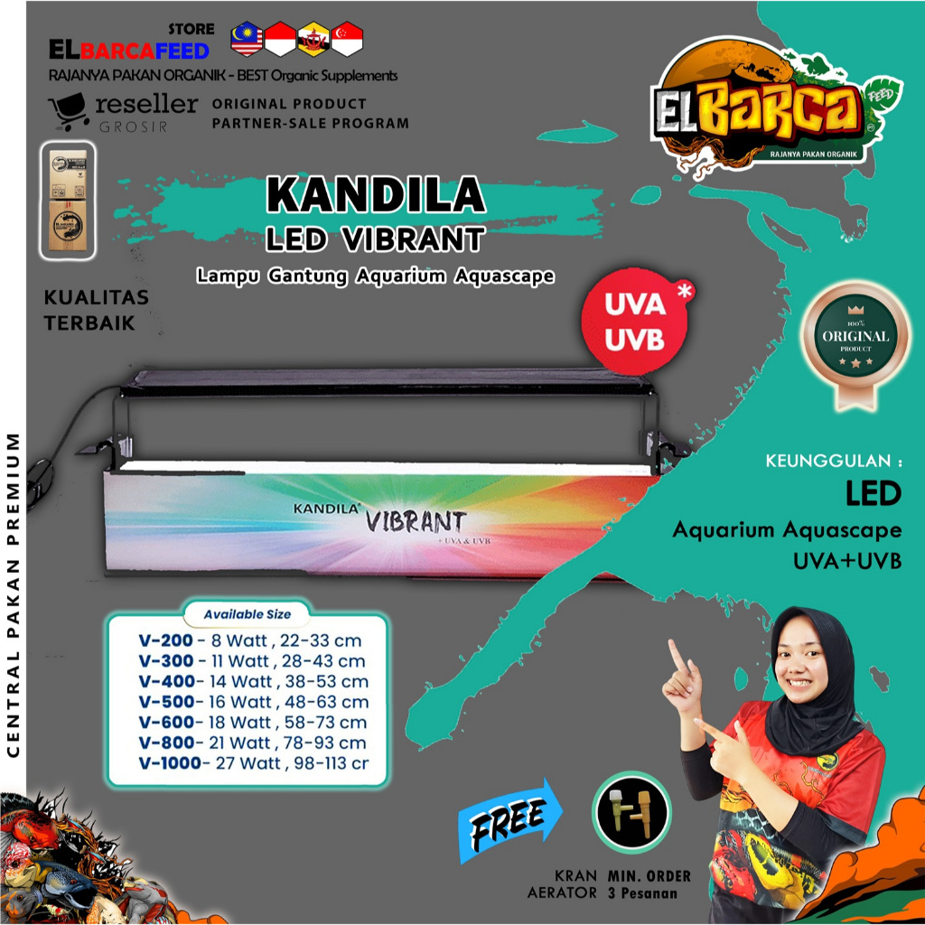 Lampu Gantung KANDILA VIBRANT 3 Mode Day n Night WRGB UV-A UV-B 20-100cm Aquarium Aquascape terlaris