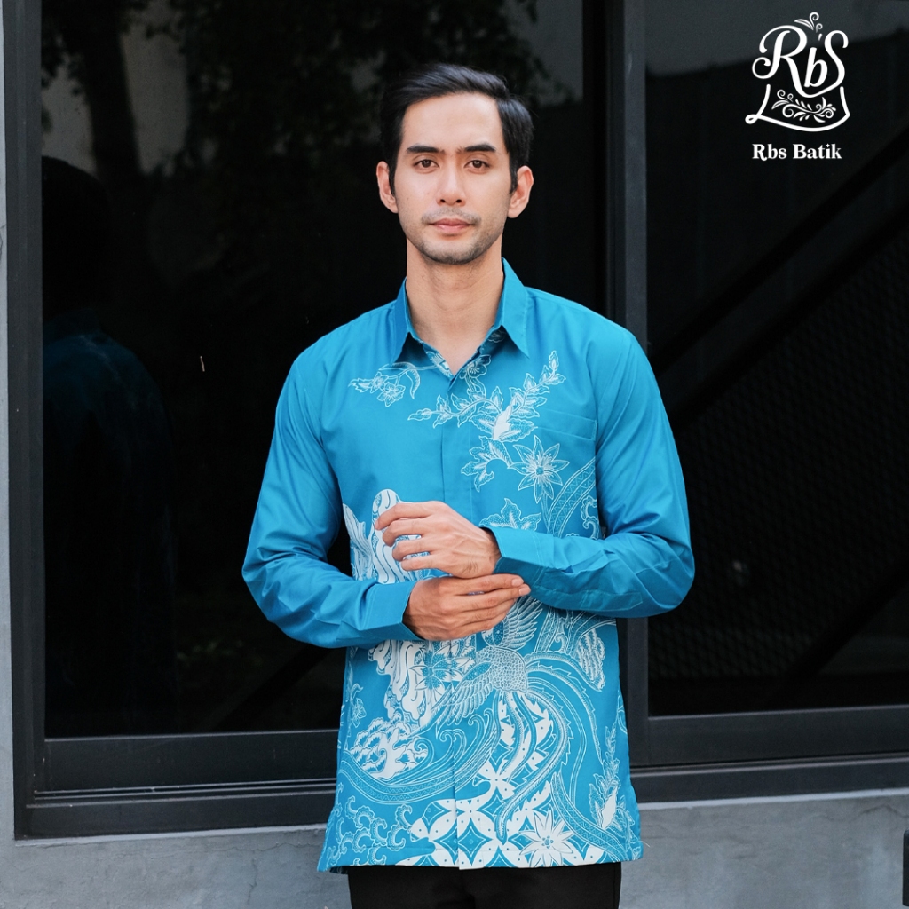 RBS Batik - Kemeja Batik Pria Gunadipa Slimfit Lapis Furing Warna Hijau Tosca Gelap Kombinasi Cream