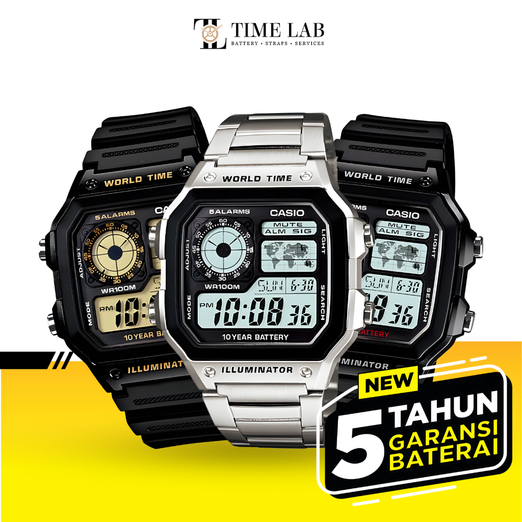 JAM TANGAN PRIA CASIO AE-1200WH / AE-1200 DIGITAL ILLUMINATOR RUBBER ORIGINAL