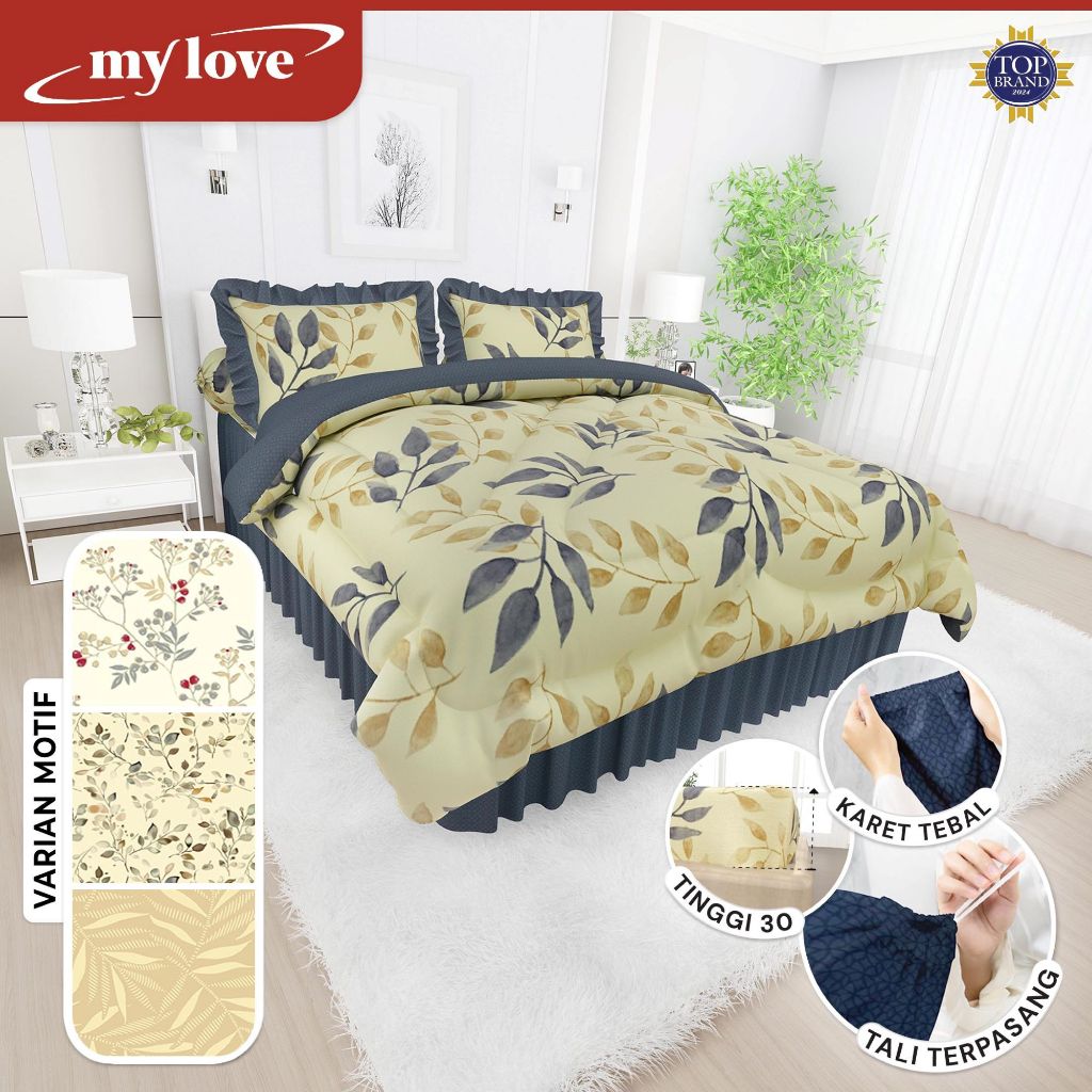 MYLOVE Bedcover set Sprei Rumbai Motif Ukuran King 180x200 Bed Cover My Love Rumbai Sprei Bed Sheet 