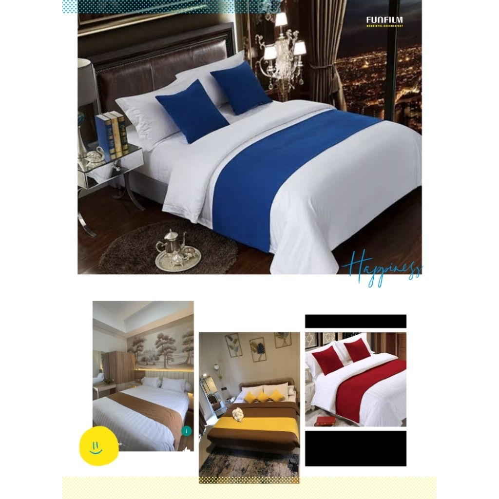 Bed Runner Set Polos TWO TONES 40x240 + 2 Sarung Bantal 40x40 Bolak Balik Beda Warna