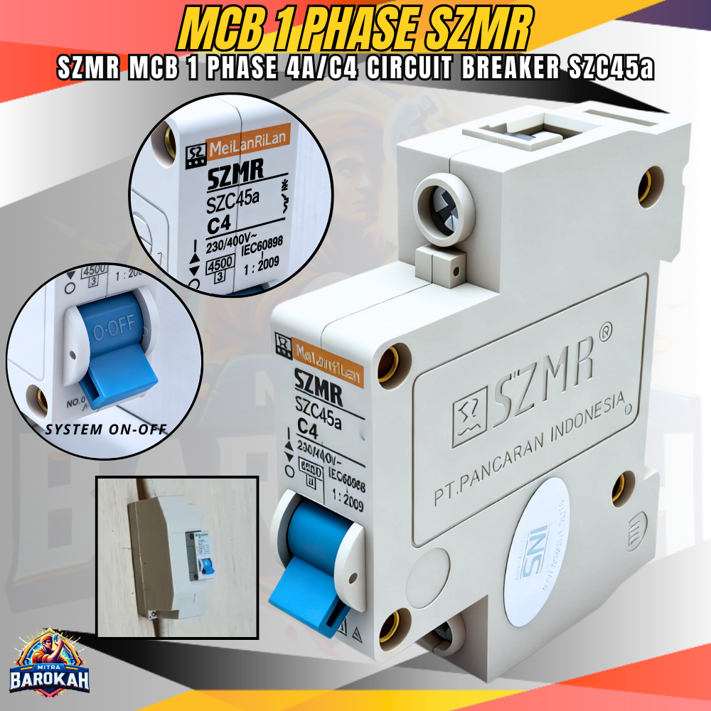 MCB MeiLanRiLan SZMR 1P C4 SZC45a SNI Circuit Breaker MCB 1 Phase 4 Ampere SZMR Tahan Lama Original.