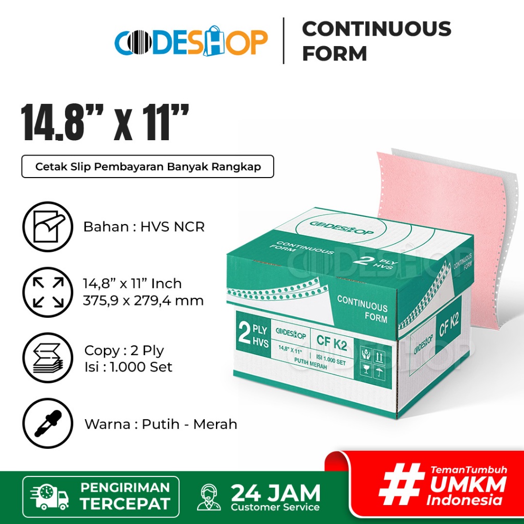 Kertas Continous Form 14.8"x11" Paper 2 Rangkap NCR 14 7/8 x 11 Inch Surat Jalan Faktur Bisnis
